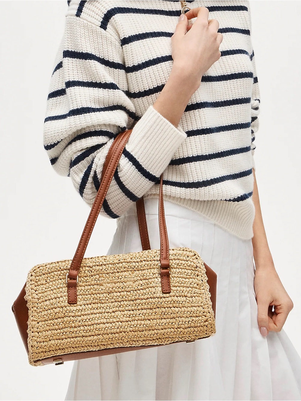 Jcrew Delphine handknotted leather shoulder bag in straw English Saddle Natural